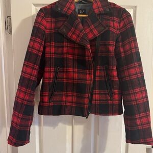 GAP Women's Black and Red Plaid Bomber Jacket